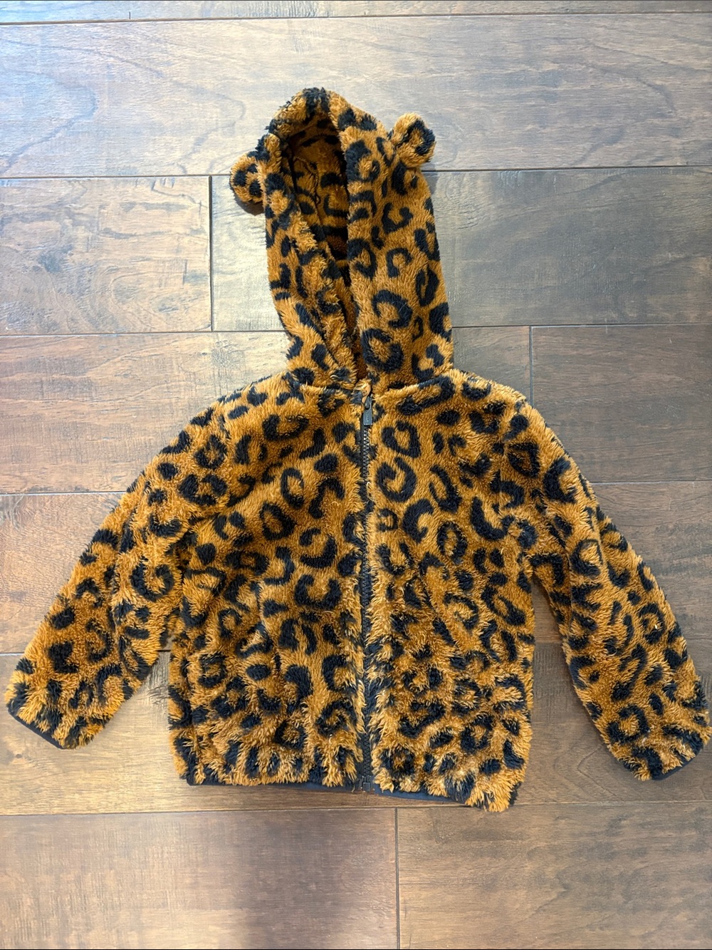 Old Navy Kids Leopard Print Faux Fur Hooded Jacket - Brown & Black